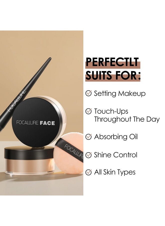 FOCALLURE Oil Control Loose Face Powder, Translucent Loose Setting Powder, Shine-Free Matte Finishing Powder, Long-lasting & Lightweight Sets Foundation Makeup, Includes Velour Powder Puff, Wheat