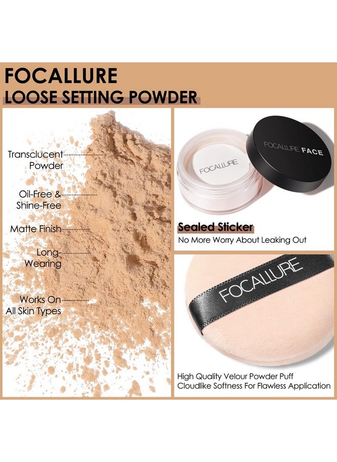 FOCALLURE Oil Control Loose Face Powder, Translucent Loose Setting Powder, Shine-Free Matte Finishing Powder, Long-lasting & Lightweight Sets Foundation Makeup, Includes Velour Powder Puff, Wheat