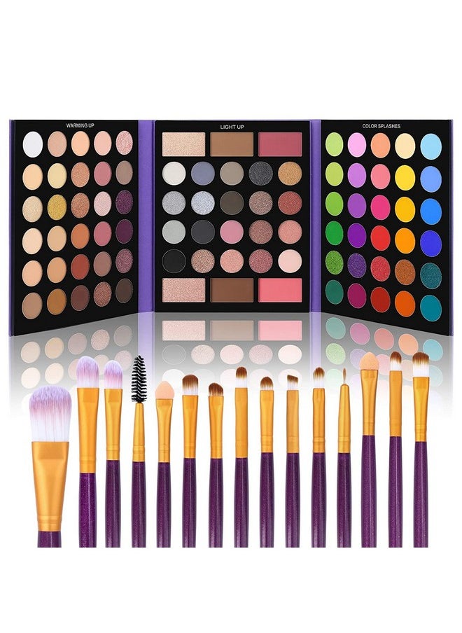 UCANBE 86 Colors Nude Eyeshadow Palette with 15pcs Makeup Brushes Set, Matte Glitter Long Lasting Highly Pigmented Waterproof Colorful Eye Shadow Contour Blush Powder Highlighter All in One