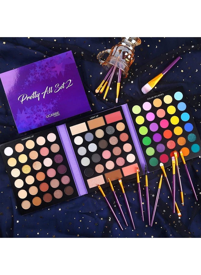 UCANBE 86 Colors Nude Eyeshadow Palette with 15pcs Makeup Brushes Set, Matte Glitter Long Lasting Highly Pigmented Waterproof Colorful Eye Shadow Contour Blush Powder Highlighter All in One