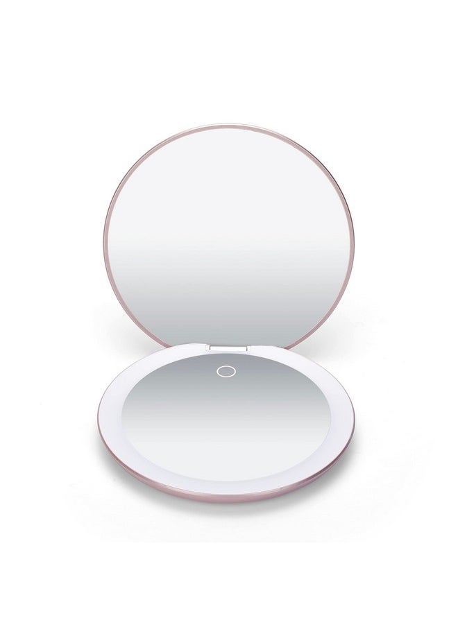 Fancii LED Lighted Travel Makeup Mirror, Rechargeable with 10x/1x Magnifying & 3 Light Settings - Compact, Portable, Large 5” Wide Hand Mirror for Handbag and Purses (Rose Gold)