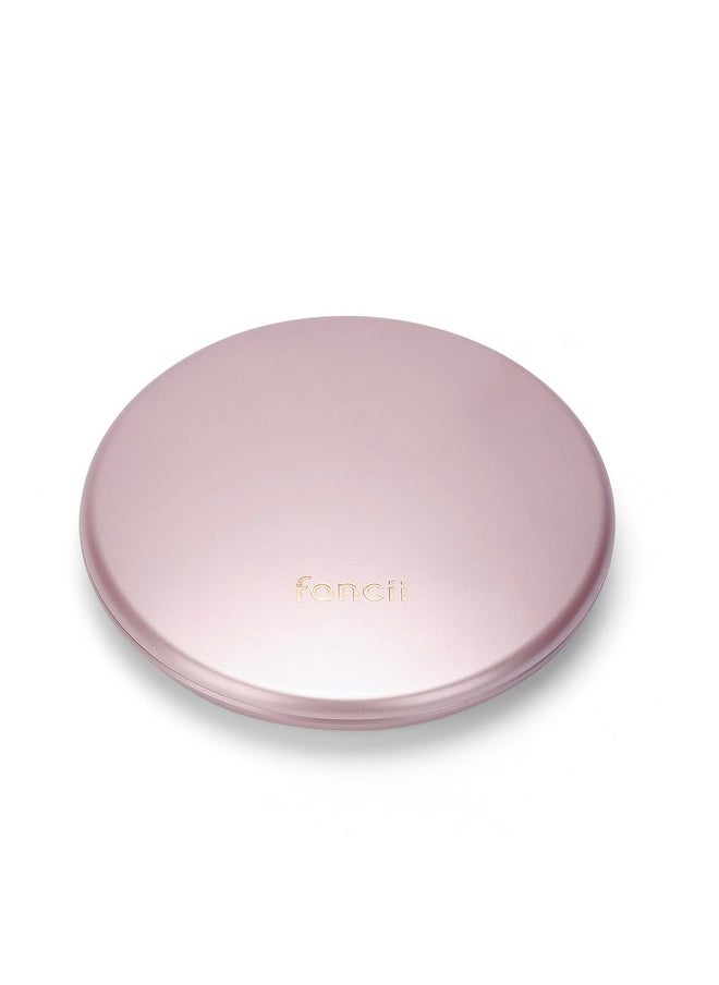 Fancii LED Lighted Travel Makeup Mirror, Rechargeable with 10x/1x Magnifying & 3 Light Settings - Compact, Portable, Large 5” Wide Hand Mirror for Handbag and Purses (Rose Gold)