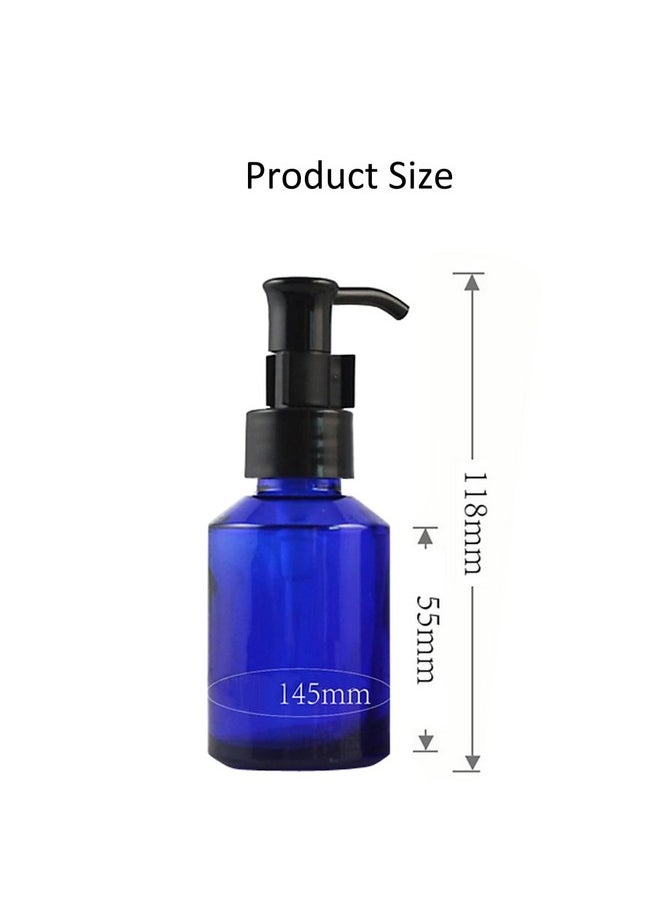 QUUPY 2PCS 60ml Upscale Refillable Cobalt Glass Lotion Pump Bottle with Black Lock Dispenser Toiletries Bottle Cosmetic Container Jar Pot for Cream Essence Shampoo Body Wash