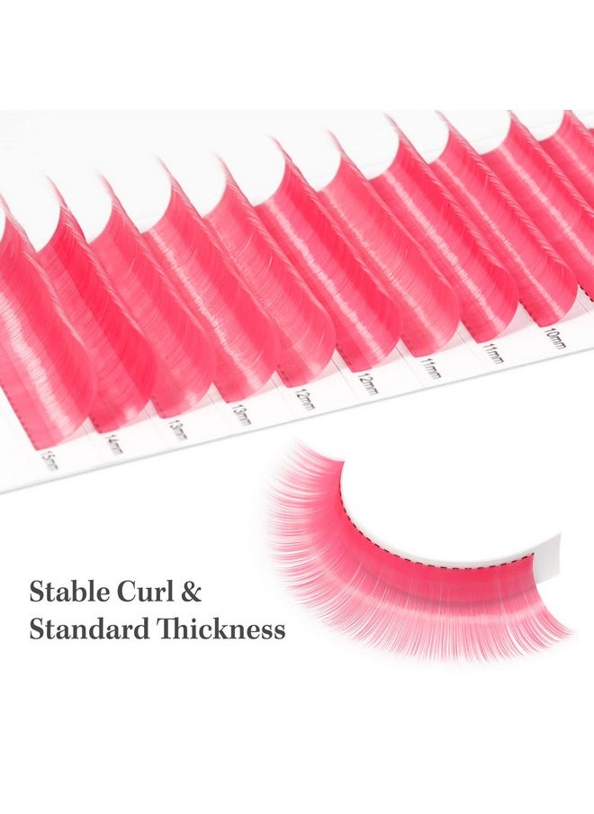 MERETON 12 Rows Colored Lash Extensions Pink 0.07mm D Curl 8-15mm Mixed Length Color Lashes Extension Individual Single Classic Eyelash Extensions
