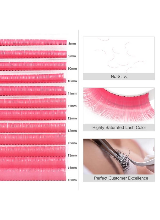 MERETON 12 Rows Colored Lash Extensions Pink 0.07mm D Curl 8-15mm Mixed Length Color Lashes Extension Individual Single Classic Eyelash Extensions