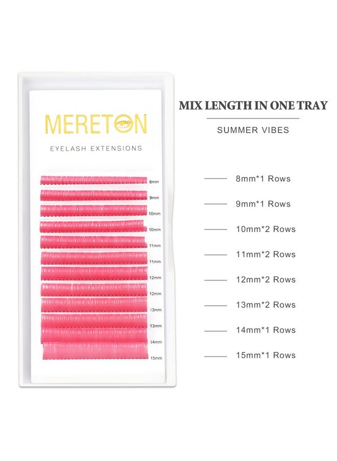 MERETON 12 Rows Colored Lash Extensions Pink 0.07mm D Curl 8-15mm Mixed Length Color Lashes Extension Individual Single Classic Eyelash Extensions