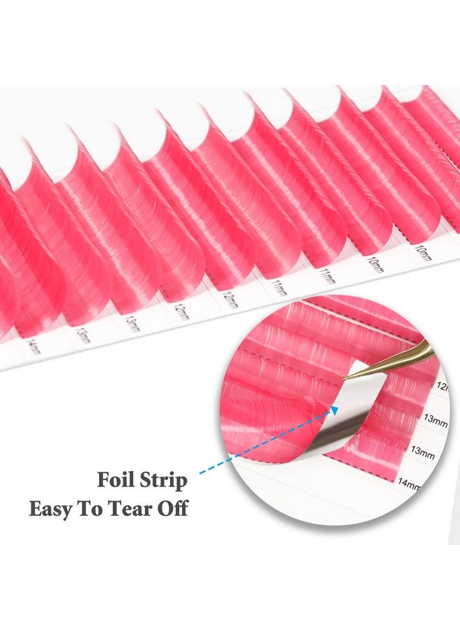 MERETON 12 Rows Colored Lash Extensions Pink 0.07mm D Curl 8-15mm Mixed Length Color Lashes Extension Individual Single Classic Eyelash Extensions