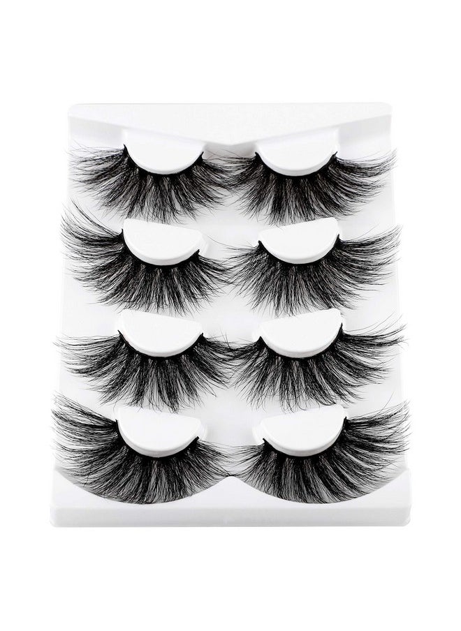 wiwoseo 25MM Lashes False Eyelashes Long Dramatic Faux Mink Fake Eye Lashes Thick Cross Fluffy Volume 4 Pairs Pack