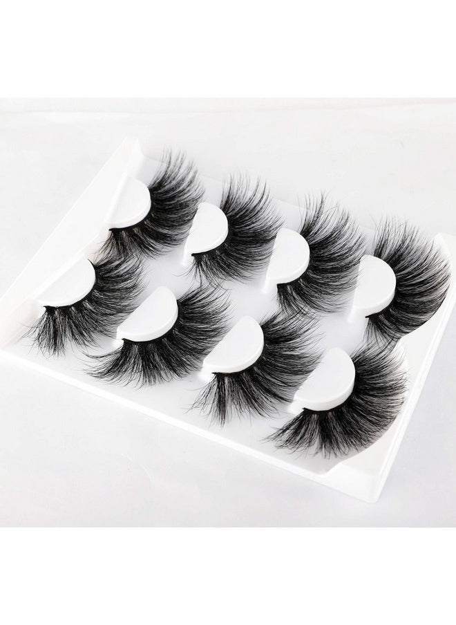 wiwoseo 25MM Lashes False Eyelashes Long Dramatic Faux Mink Fake Eye Lashes Thick Cross Fluffy Volume 4 Pairs Pack