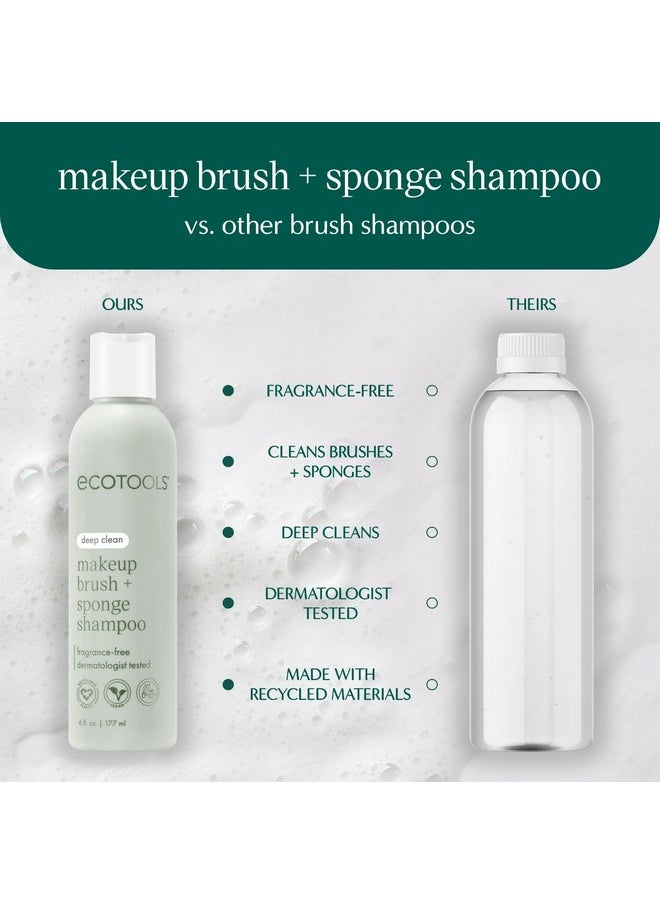 EcoTools Cleanser Shampoo for Makeup Brush/Sponge/Puffs, Remove Makeup & Impurities, Fragrance-Free, No Harsh Chemicals, Vegan & Cruelty-Free, 6 fl.oz./177 ml, 1 Count