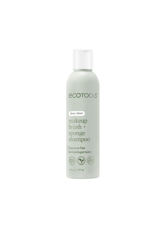 EcoTools Cleanser Shampoo for Makeup Brush/Sponge/Puffs, Remove Makeup & Impurities, Fragrance-Free, No Harsh Chemicals, Vegan & Cruelty-Free, 6 fl.oz./177 ml, 1 Count