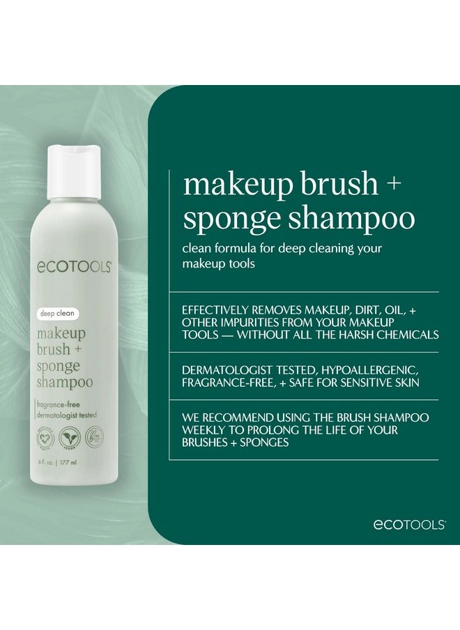 EcoTools Cleanser Shampoo for Makeup Brush/Sponge/Puffs, Remove Makeup & Impurities, Fragrance-Free, No Harsh Chemicals, Vegan & Cruelty-Free, 6 fl.oz./177 ml, 1 Count