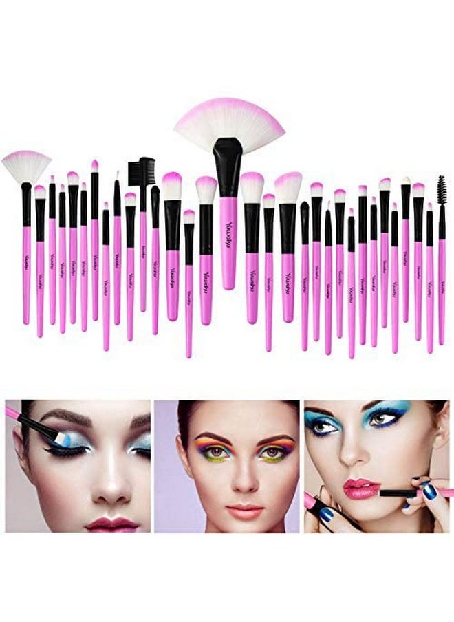 Makeup Brush Set, 32 Pcs Make up Brushes Professional Face Eye Shadow Foundation Blush Lip Makeup Brushes Powder Cosmetics Blending Brush Tool with the bag G-Bright purple