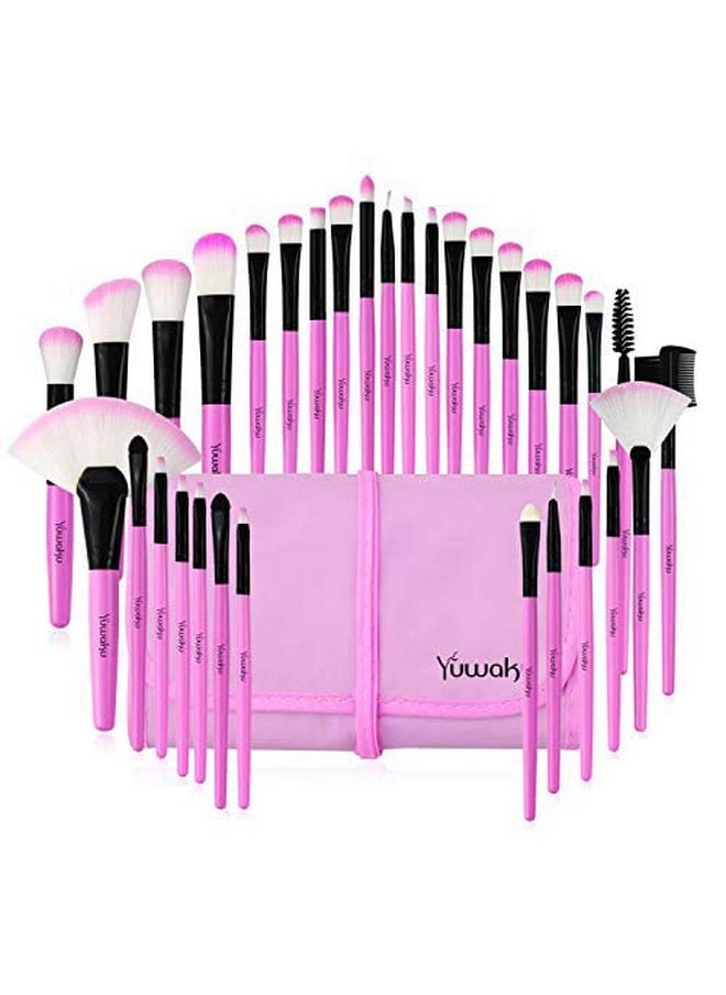 Makeup Brush Set, 32 Pcs Make up Brushes Professional Face Eye Shadow Foundation Blush Lip Makeup Brushes Powder Cosmetics Blending Brush Tool with the bag G-Bright purple
