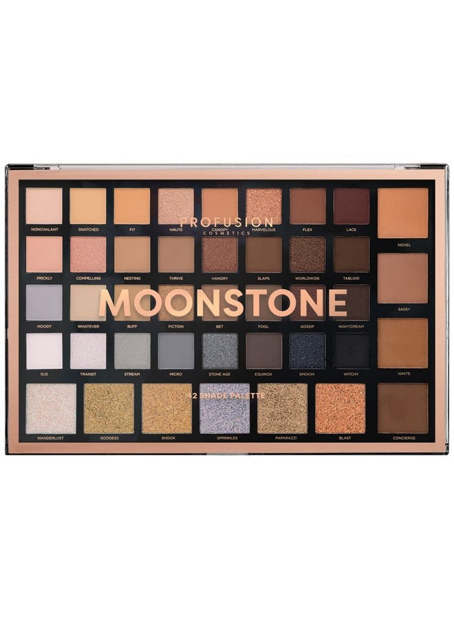 Profusion Cosmetics Moonstone 42 Shade Palette Matte Satin Shimmer Metallic Nude Smoky Eyeshadow Pallete Beauty Cosmetics Highly Pigment Powder Long Lasting Blendable