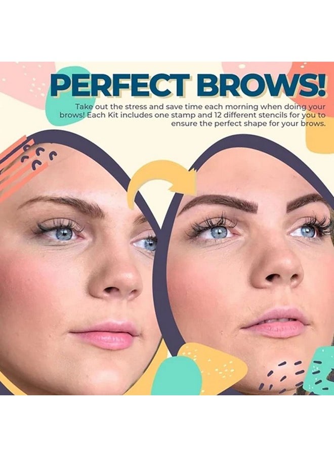Eyebrow Stamp Shaping Kit, One Step Brow Stamp Stencil Kit Waterproof Eye Brow Stamp Makeup Tools Eyebrow Definer with 6 Reusable Eyebrow Stencils (Dark Brown)