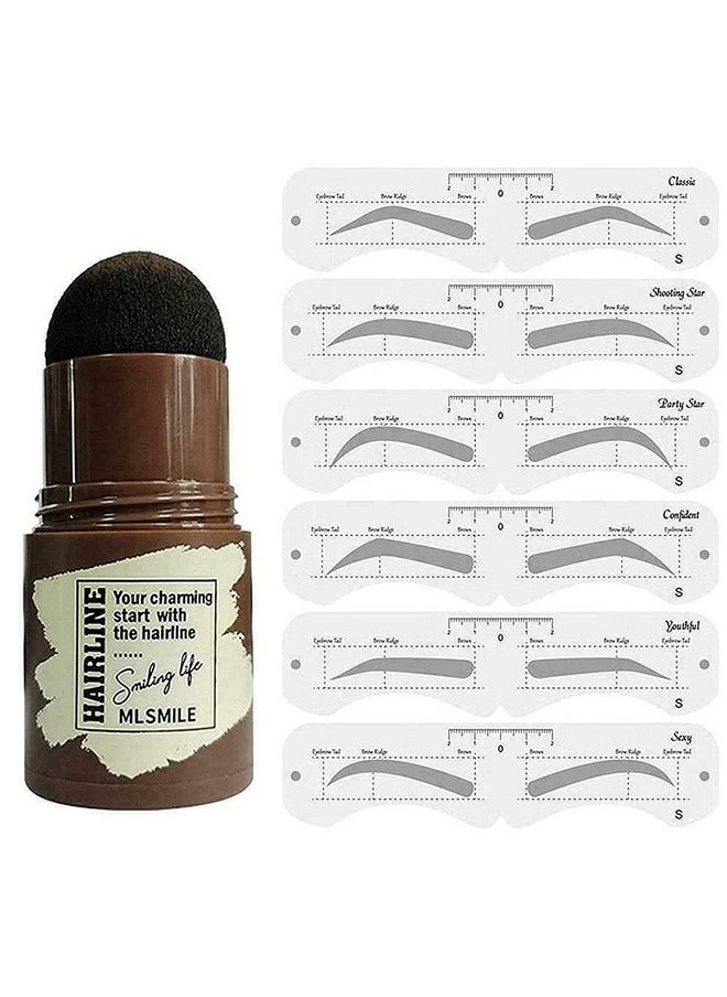 Eyebrow Stamp Shaping Kit, One Step Brow Stamp Stencil Kit Waterproof Eye Brow Stamp Makeup Tools Eyebrow Definer with 6 Reusable Eyebrow Stencils (Dark Brown)