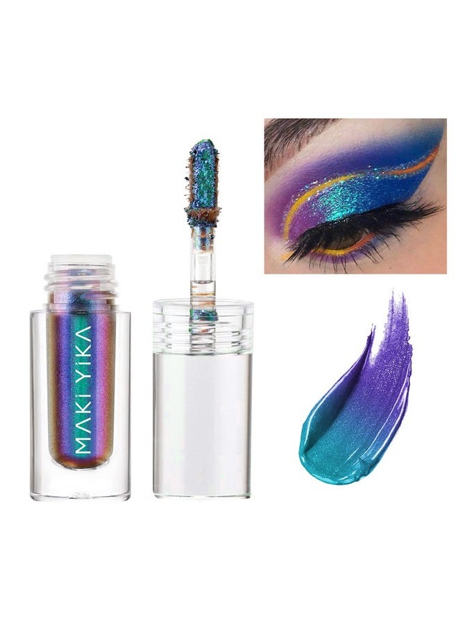 MAKI YIKA Glitter Eyeshadow Teal Liquid Multichrome Eyeshadows Long Lasting, Metallic Chameleon Eye Shadow Smudgeproof Holographic Multi-Dimensional Eye Looks (#3 Dawn)