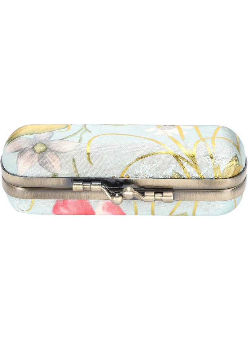 Lipstick Case Lip Gloss Case Vintage Embroidery Pattern Portable Lipstick Case Holder with Mirror, Cosmetic Storage Kit Ladies Floral Lipstick Case