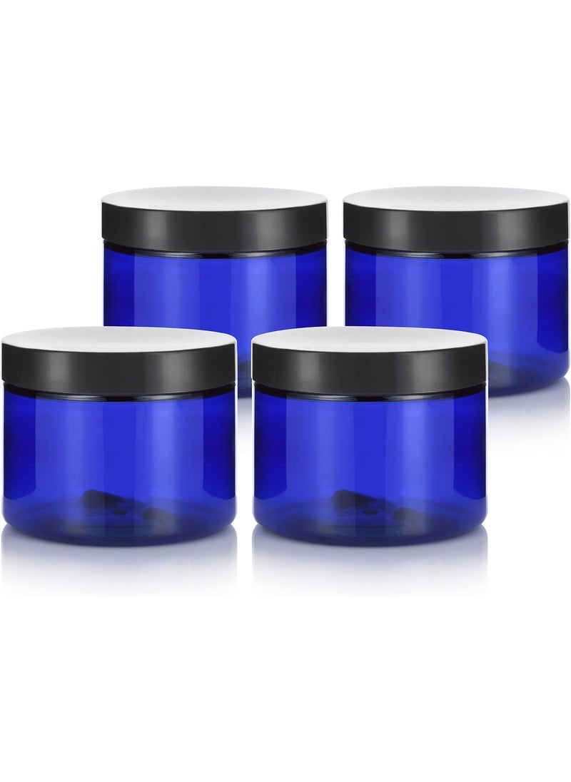 6 oz Cobalt Blue PET Plastic Jar With Black Smooth Lids (4 pack)