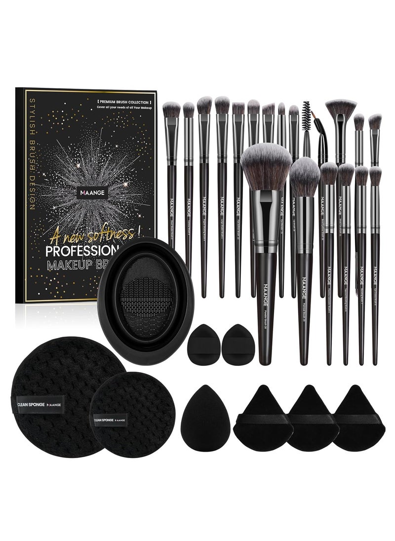 MAANGE Makeup Brushes 29 Pcs Makeup Kit, Premium Synthetic Foundation Powder Concealers Eye shadows Blush Brush Make up Brushes Set (Black, 29 Piece Set)