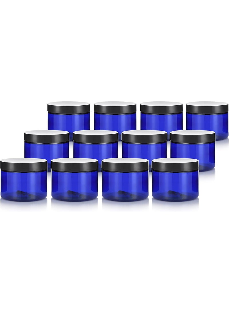 6 oz Cobalt Blue PET Plastic Jar with Black Smooth Lid (12 pack) Storage Containers