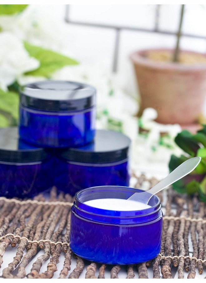 JUVITUS 2 oz Cobalt Blue Heavy Wall Plastic Refillable Low Profile Jar with Black Smooth Lid (6 pack)