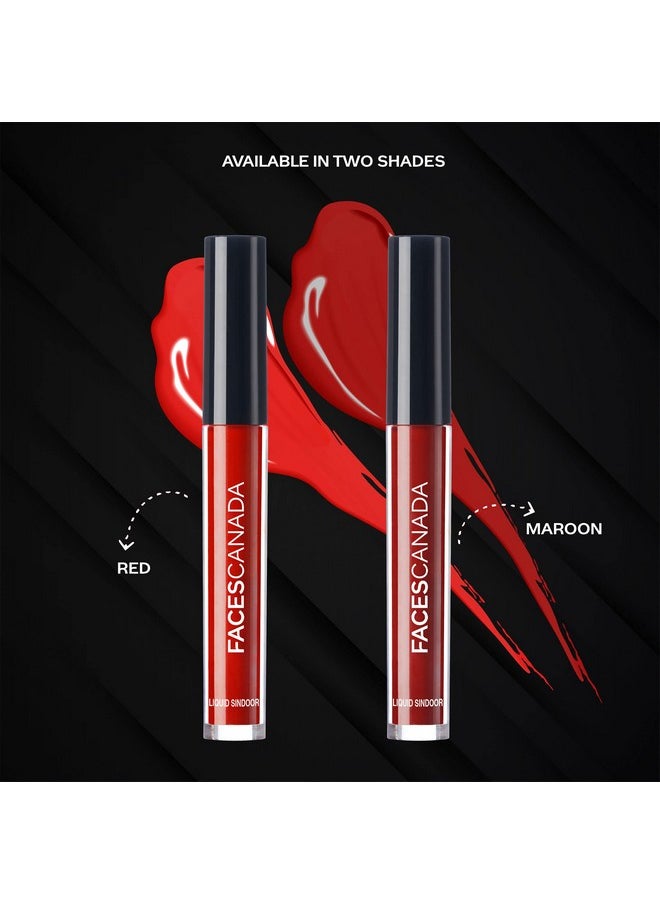 FACESCANADA Liquid Sindoor - Red, 2.5 ml | Highly Pigmented Rich Color | Quick Drying & Long Lasting | Velvet Matte Finish | Water-Proof | Smudge-Proof | Crease-Proof | Sponge Tip Applicator