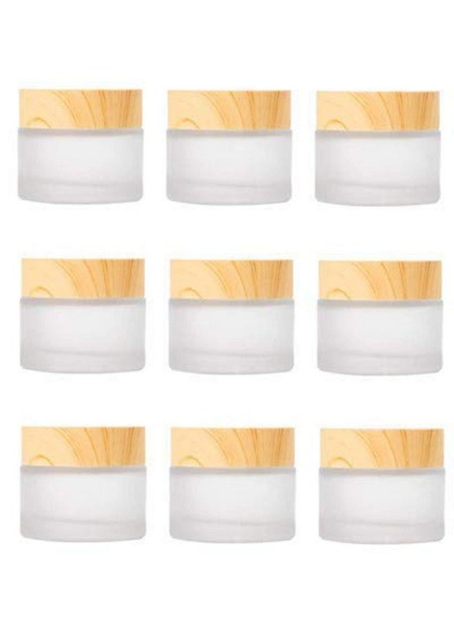 Healthcom 10 Packs 15ml/15g Empty Sample Jars Frosted Glass Cream Jar Bottle with Wood Grain Lid Cosmetic Containers Glass Cream Box Refillable Glass Cream Jar Pot for Makeup Lotion Face Eyeshadow