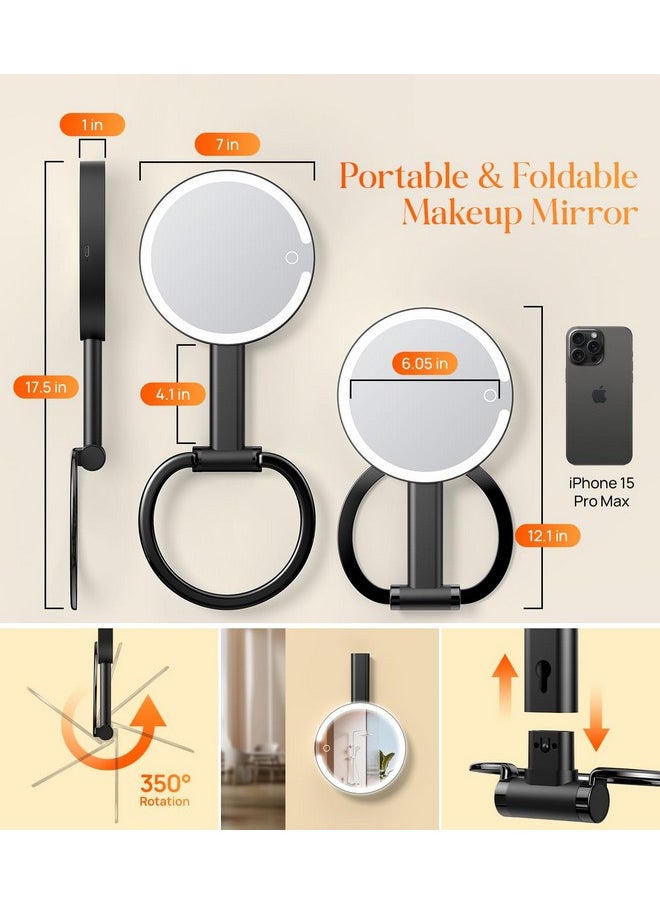 Gospire Magnifying Mirror with Light 10X 1X Magnifition 2-Sided Travel Makeup Mirror Rechargeable 3 in 1 Hand Held Desk Hanging Lighted Mirror with 3 Color Dimmable Lights LED Vanity Mirror