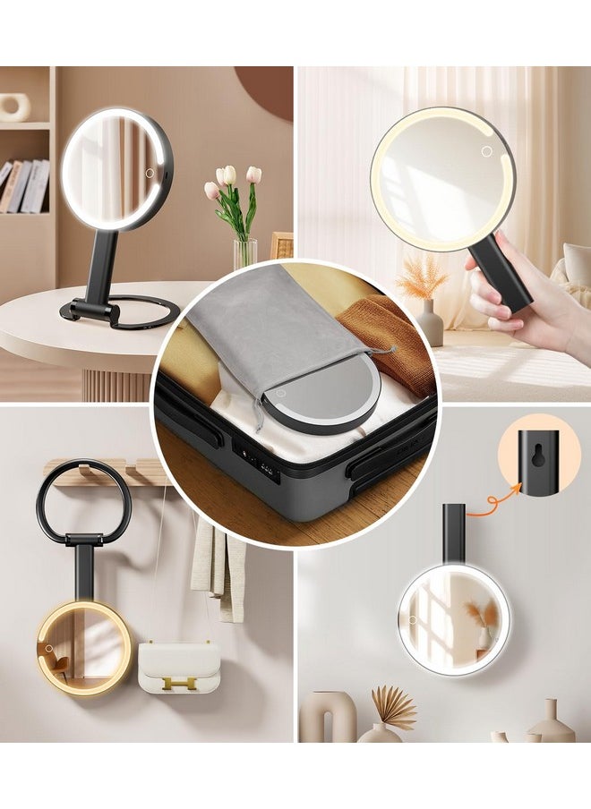 Gospire Magnifying Mirror with Light 10X 1X Magnifition 2-Sided Travel Makeup Mirror Rechargeable 3 in 1 Hand Held Desk Hanging Lighted Mirror with 3 Color Dimmable Lights LED Vanity Mirror