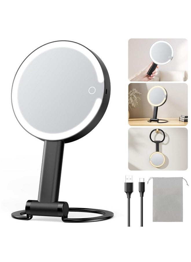 Gospire Magnifying Mirror with Light 10X 1X Magnifition 2-Sided Travel Makeup Mirror Rechargeable 3 in 1 Hand Held Desk Hanging Lighted Mirror with 3 Color Dimmable Lights LED Vanity Mirror