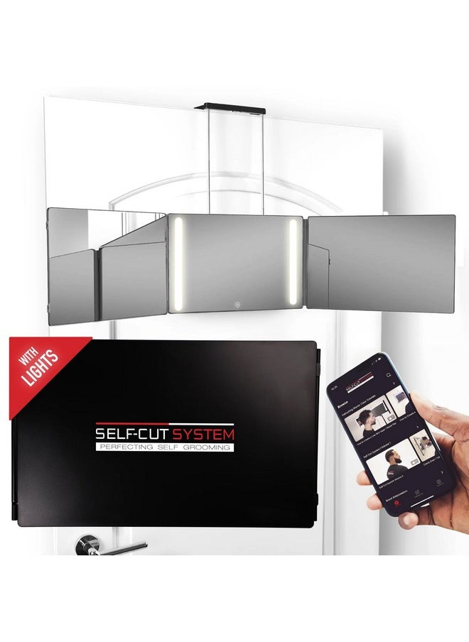 Self-Cut System - 3 Way Mirror with Lights - Three Way Mirror for Self Hair Cutting - Over The Door Mirror - Trifold Mirror - 360 Mirror - Barber Mirror - Self Haircut Mirror (Travel 3.0 LED)