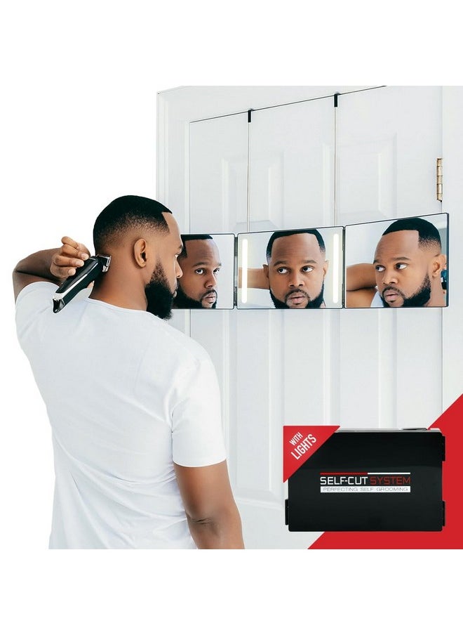 Self-Cut System - 3 Way Mirror with Lights - Three Way Mirror for Self Hair Cutting - Over The Door Mirror - Trifold Mirror - 360 Mirror - Barber Mirror - Self Haircut Mirror (Travel 3.0 LED)