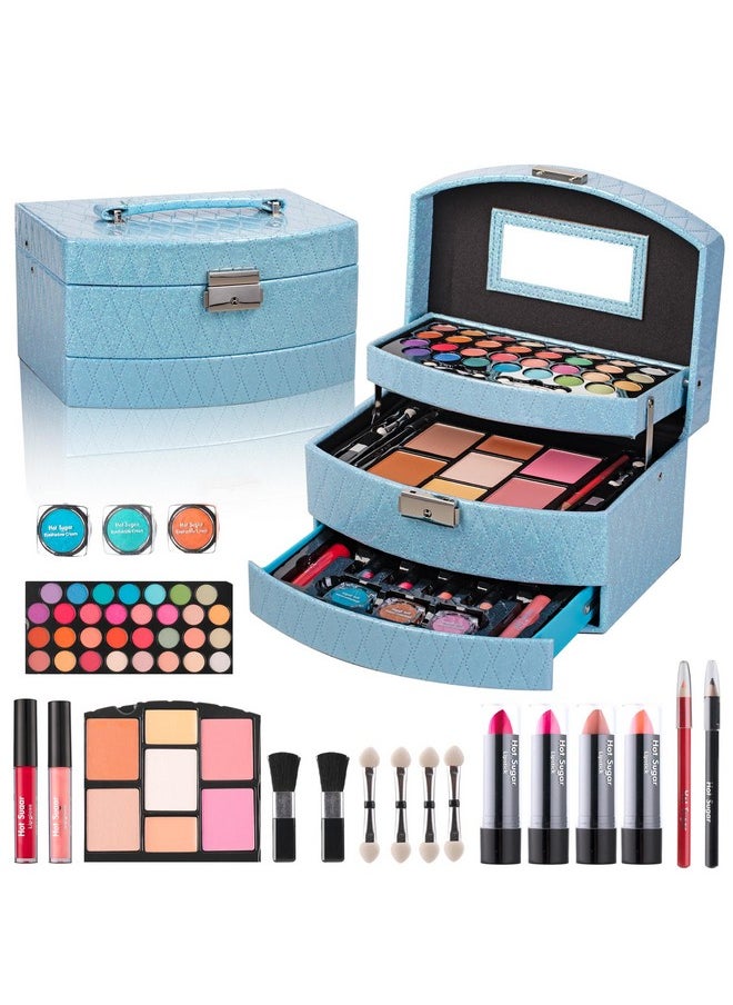 Hot Sugar Girls Makeup Kit for Birthday Gift, All in One Beginner Makeup Kit for Women Full Kit, Christmas Makeup Set for Teens 10 12 13 16 Includes Real Cosmetics and Makeup Tools (BLUE)