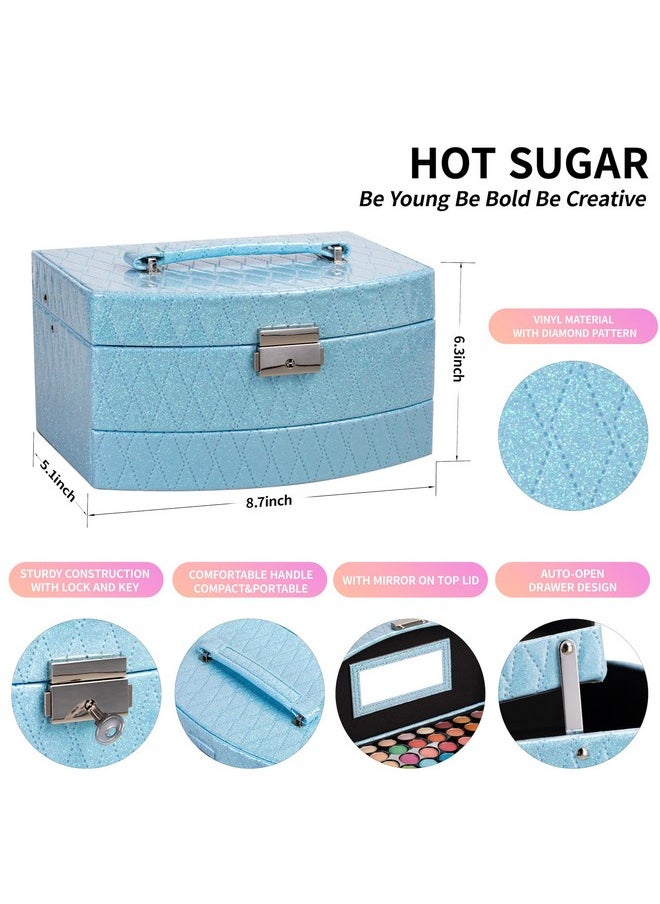 Hot Sugar Girls Makeup Kit for Birthday Gift, All in One Beginner Makeup Kit for Women Full Kit, Christmas Makeup Set for Teens 10 12 13 16 Includes Real Cosmetics and Makeup Tools (BLUE)