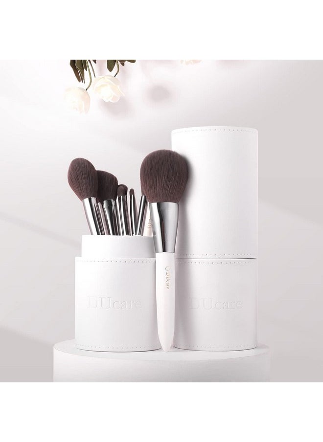 DUcare Makeup Brushes with Holder White 8Pcs Makeup Brush set Premium Synthetic Foundation Powder Concealers Blending Eye Shadows Face Makeup Brush Kit
