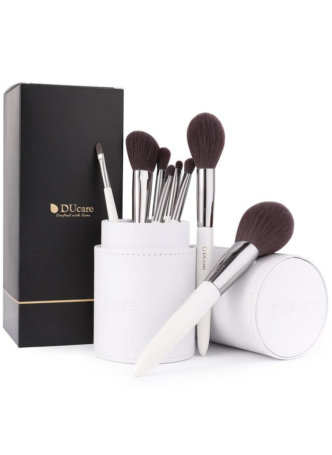 DUcare Makeup Brushes with Holder White 8Pcs Makeup Brush set Premium Synthetic Foundation Powder Concealers Blending Eye Shadows Face Makeup Brush Kit