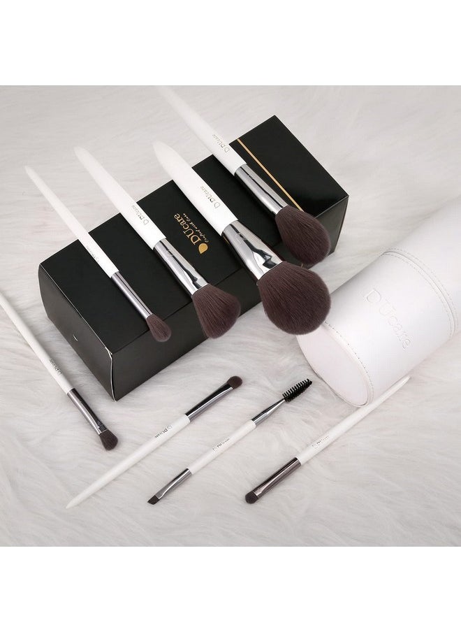 DUcare Makeup Brushes with Holder White 8Pcs Makeup Brush set Premium Synthetic Foundation Powder Concealers Blending Eye Shadows Face Makeup Brush Kit