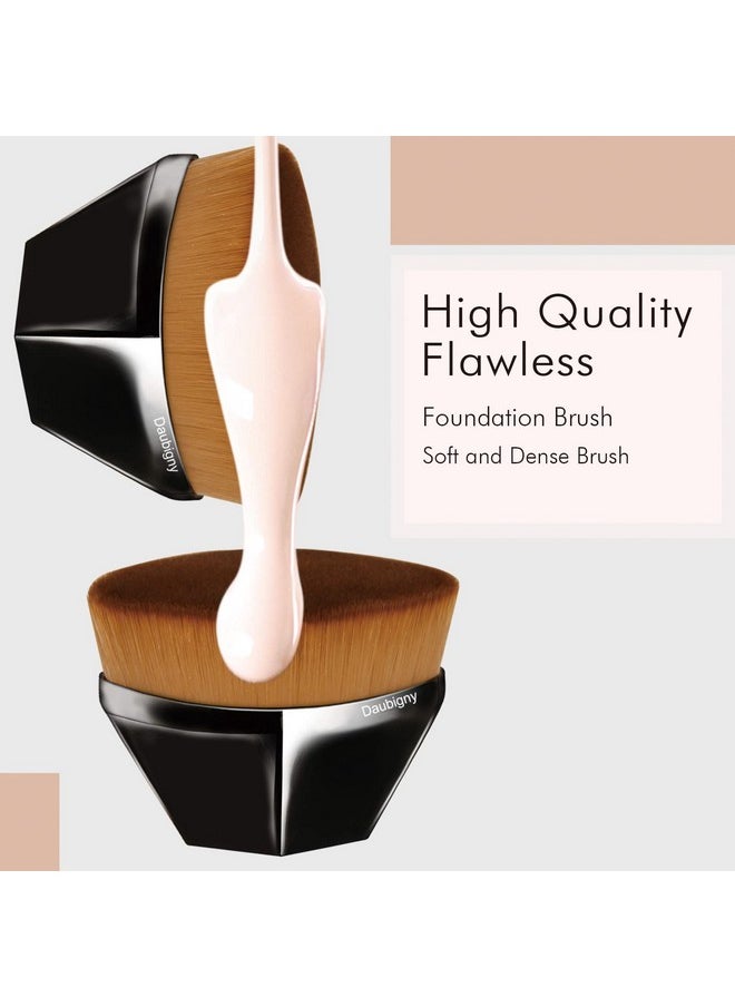 Foundation Makeup Brush Flat Top Kabuki Hexagon Face Blush Liquid Powder Foundation Brush for Blending Liquid, Cream or Flawless Powder Cosmetics with Bonus Protective Case (Black)
