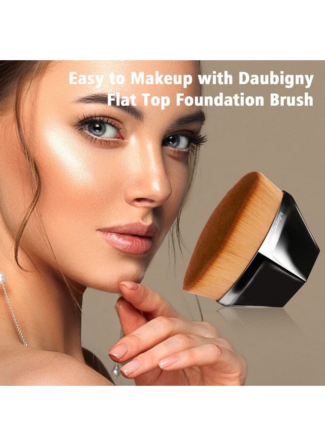 Foundation Makeup Brush Flat Top Kabuki Hexagon Face Blush Liquid Powder Foundation Brush for Blending Liquid, Cream or Flawless Powder Cosmetics with Bonus Protective Case (Black)