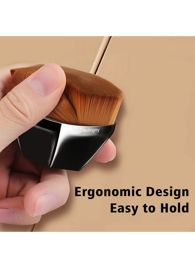 Foundation Makeup Brush Flat Top Kabuki Hexagon Face Blush Liquid Powder Foundation Brush for Blending Liquid, Cream or Flawless Powder Cosmetics with Bonus Protective Case (Black)
