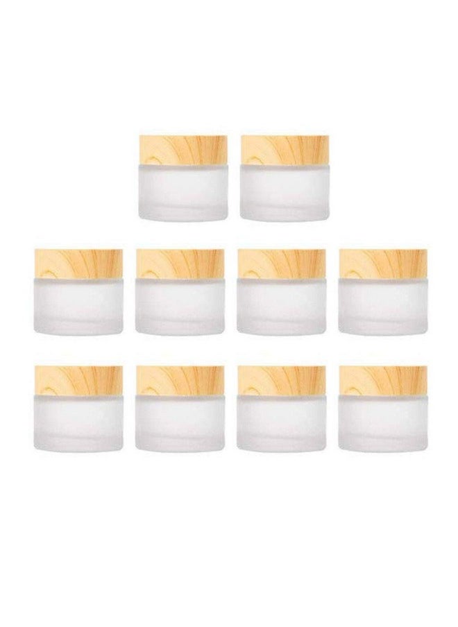 Healthcom 10 Pcs 5 Grams/5 ML Empty Frosted Glass Cream Jars Bottle Vials with Wood Grain Lid Lotion Jars Cosmetic Comtainers Refillable Glass Cream Box Jar Pot for Makeup Lotion Lip Balm Eye Cream