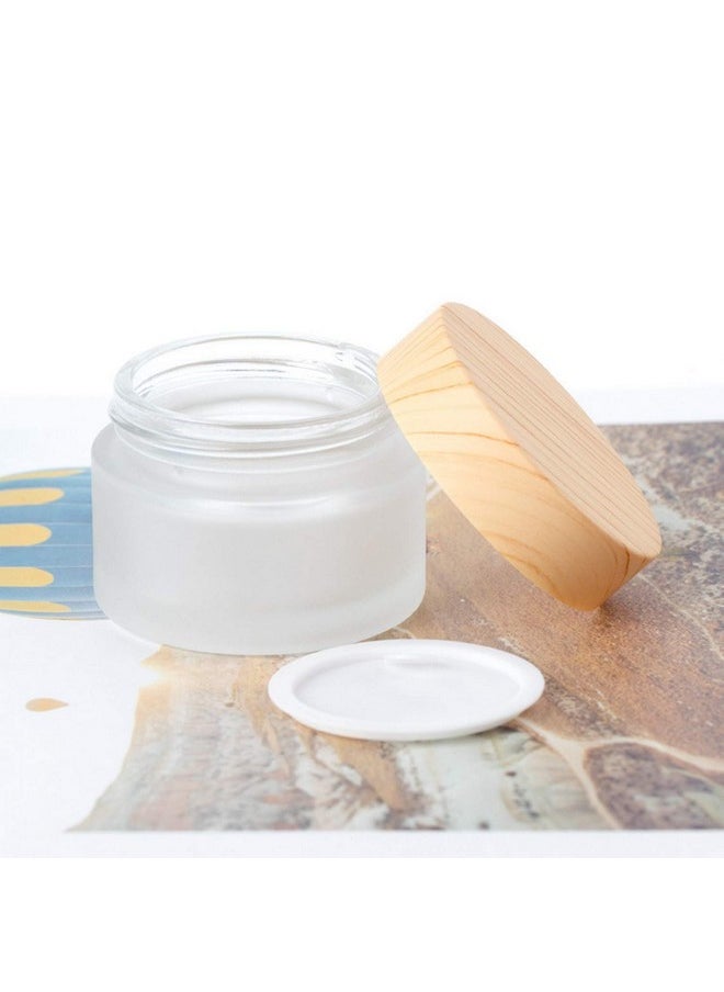 Healthcom 10 Pcs 5 Grams/5 ML Empty Frosted Glass Cream Jars Bottle Vials with Wood Grain Lid Lotion Jars Cosmetic Comtainers Refillable Glass Cream Box Jar Pot for Makeup Lotion Lip Balm Eye Cream