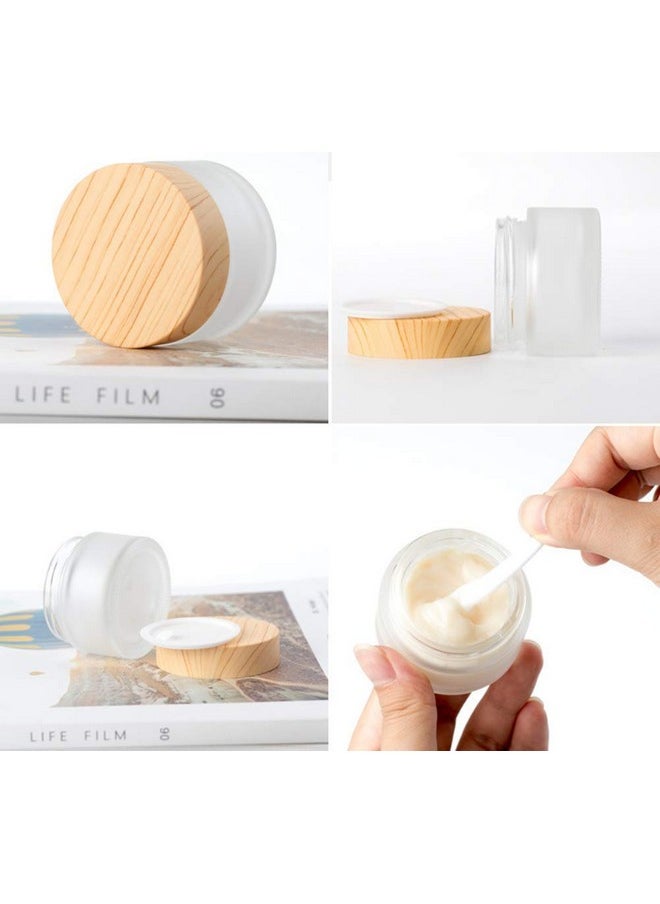 Healthcom 10 Pcs 5 Grams/5 ML Empty Frosted Glass Cream Jars Bottle Vials with Wood Grain Lid Lotion Jars Cosmetic Comtainers Refillable Glass Cream Box Jar Pot for Makeup Lotion Lip Balm Eye Cream