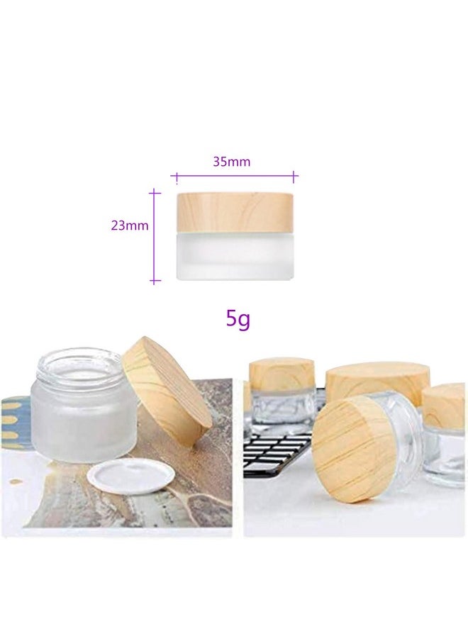 Healthcom 10 Pcs 5 Grams/5 ML Empty Frosted Glass Cream Jars Bottle Vials with Wood Grain Lid Lotion Jars Cosmetic Comtainers Refillable Glass Cream Box Jar Pot for Makeup Lotion Lip Balm Eye Cream