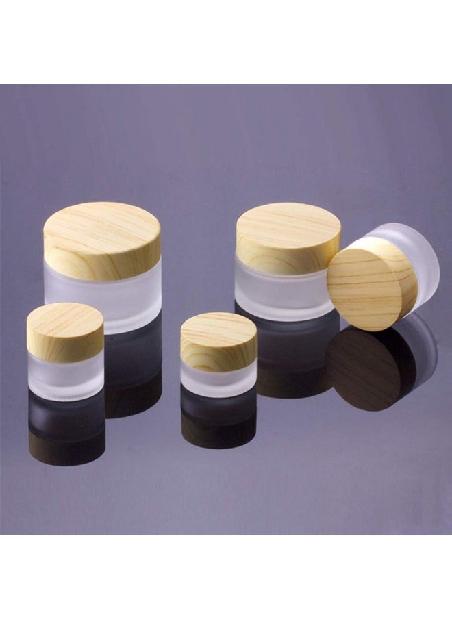 Healthcom 10 Pcs 5 Grams/5 ML Empty Frosted Glass Cream Jars Bottle Vials with Wood Grain Lid Lotion Jars Cosmetic Comtainers Refillable Glass Cream Box Jar Pot for Makeup Lotion Lip Balm Eye Cream