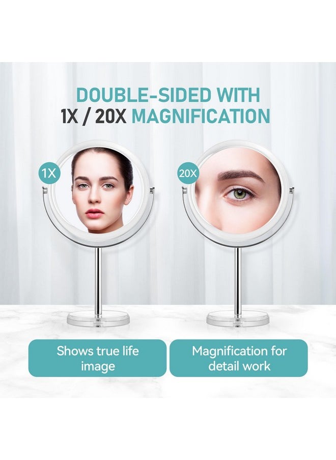MIYADIVA 20X Magnifying Makeup Mirror,Double Sided 1X & 20X Magnifying Mirror with Stand,Tabletop Magnified Vanity Mirror with 360°Rotation for Bathroom or Bedroom 7.8 Inch