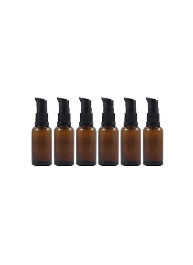 6PCS Empty Refillable Amber Glass Pump Press Bottles Cosmetic Storage Container Vial Jars Holder Pot For Makeup Lotion Emulsion Serum 30ml/1oz