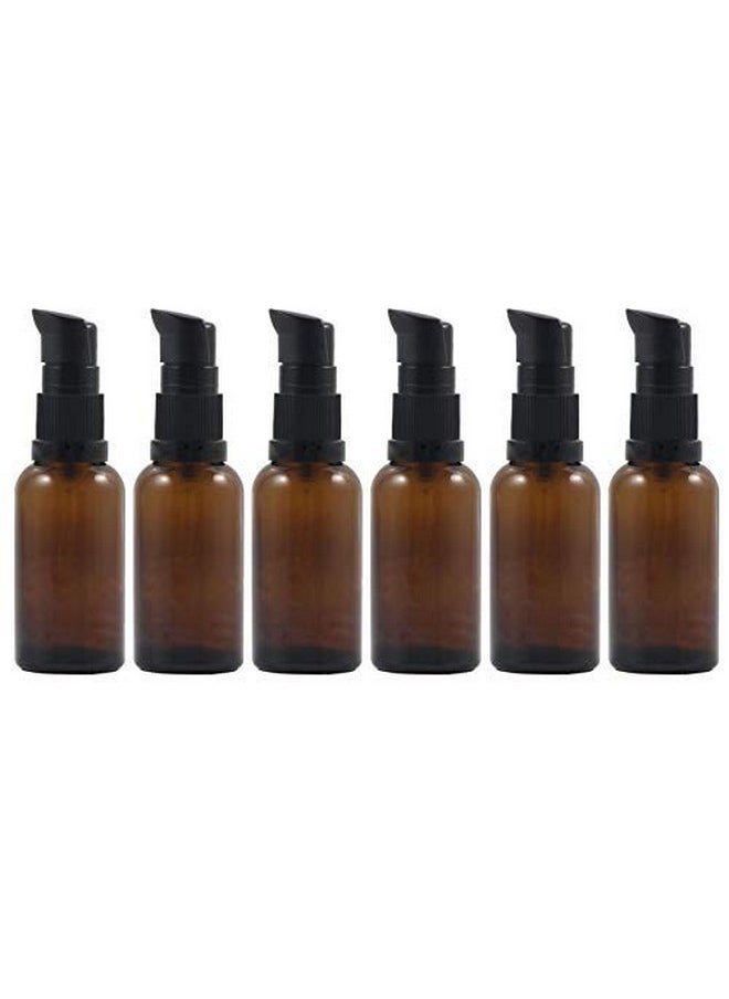6PCS Empty Refillable Amber Glass Pump Press Bottles Cosmetic Storage Container Vial Jars Holder Pot For Makeup Lotion Emulsion Serum 30ml/1oz